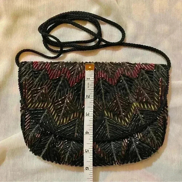 VGT Hand Beaded Multi-color Clutch with Corded Shoulder Strap - Picture 11 of 14